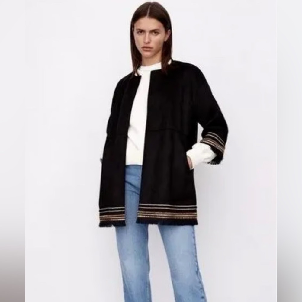 Zara Black Cape with Striped Details